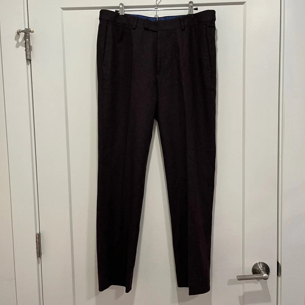 Bonobos Slim Fit Herringbone Dress Pants Mens 32x34 Burgundy Plum Wool Blend